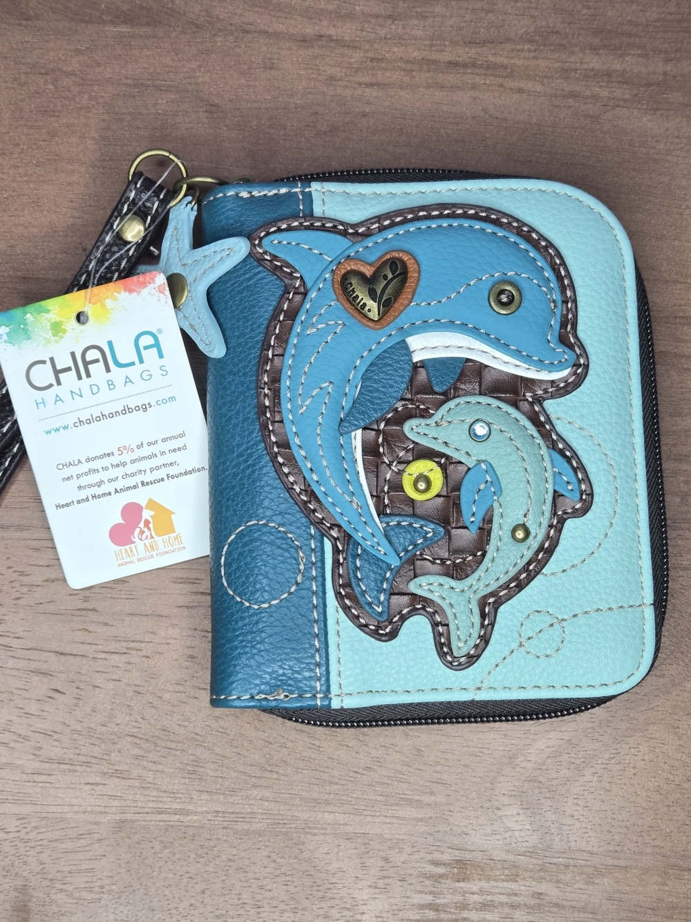Chala Zip Around Wallet 839 * NEW * Blue Dolphin - Vegan Leather